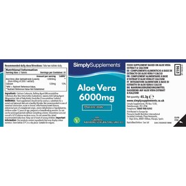 Aloe Vera 6000 mg – 180 Tablets – Suitable for Vegans – Supply for 3 Months – SimplySupplements