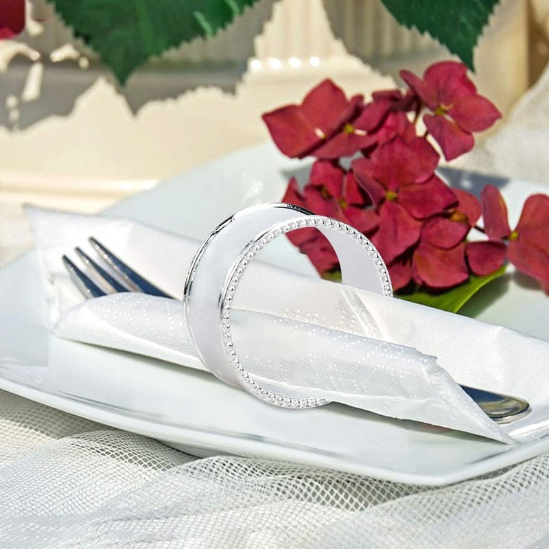 Frjjthchy 6 Pcs Stainless Steel Bead Side Napkin Rings Delicate