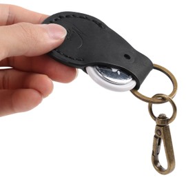 NEYYOS® - Airtag Anhänger Echtes Leder, Air Tag Tracker, Hülle Tragbar & Schlüsselanhänger, Schutzhülle Schlüsselfinder, Tasche Holder, Halter Case Schlüssel Schlüsselbund, Echtleder (Black)