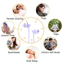 MAXROCK (TM - Auriculares de silicona suave total con micrófono para dormir y viajes para teléfonos celulares, tabletas y conector de 3,5 mm (violeta)