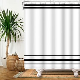 SDOTPMT 180x198cm Black and White Shower Curtain Modern Classic Black Striped Bath Curtain Rustic Farmhouse Minimalism Bathtub Curtain for Bathroom Decor Waterproof with Hooks