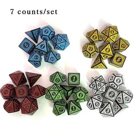 Vintage Flower Pattern Dice Set, 7 Counts/set 3D Multi-sided Number Dice, Creative Party Desktop Game Dice Toy, Fun Gift for Friend:_Red_one-size