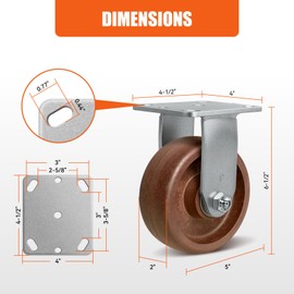 CWfutureparts 5"X2" High-Temp Nylon Heavy Duty Casters,1 Rigid Caster, Industrial Casters for Bakery, Metal Smelting, Commercial Kitchen-1000 LBS Load Capacity