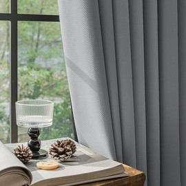 FMFUNCTEX 100% Blackout Curtains for Bedroom, Dark Grey Back Tab Curtain 84 Inches Long Drapery Thermal Insulated Curtains for Living Room, Black Out Drapes Rod Pocket Room Darkening 2 Panels