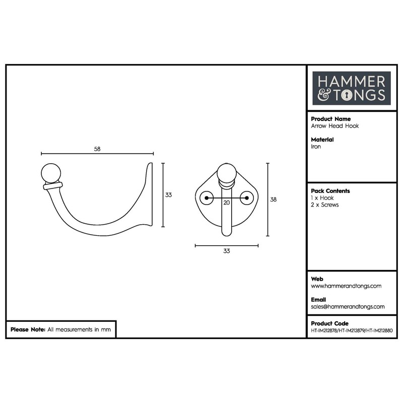 Hammer and Tongs - Arrow Head Hook - W35mm x
