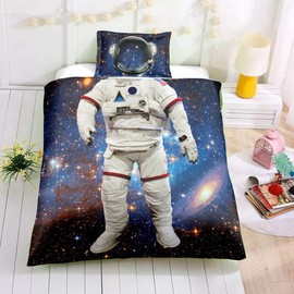 Loussiesd Star Bedding Duvet Cover Single Size Astronaut Comforter Cover for Boys Girls,Outer Space Bedding &Linen Universe Bedspread,Bedroom Decorative 2 Pcs Bedding Set with 1 Pillow Shams