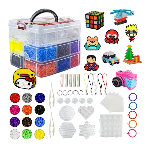 Coriver 5mm Water Fuse Beads Kit,10000pcs 12 Colors Iron Beads with 6 Pegboards,2 Tweezers, 6 Ironing Paper,DIY Perler Beads for Kids Jewelry Making Brain Exercise Art Craft Educational Toys