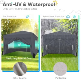 SANWAY 10x10 Pop Up Canopy Tent with Sidewalls x 4 – Easy Setup Canopy Tent, Waterproof, UV-Resistant, Portable with Carry Bag for Outdoor Events, Camping, and Backyard Parties – Dark Gray