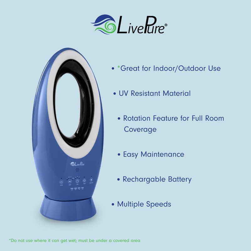 LivePure Bladeless Indoor/Outdoor Rechargeable Fan, Lavender