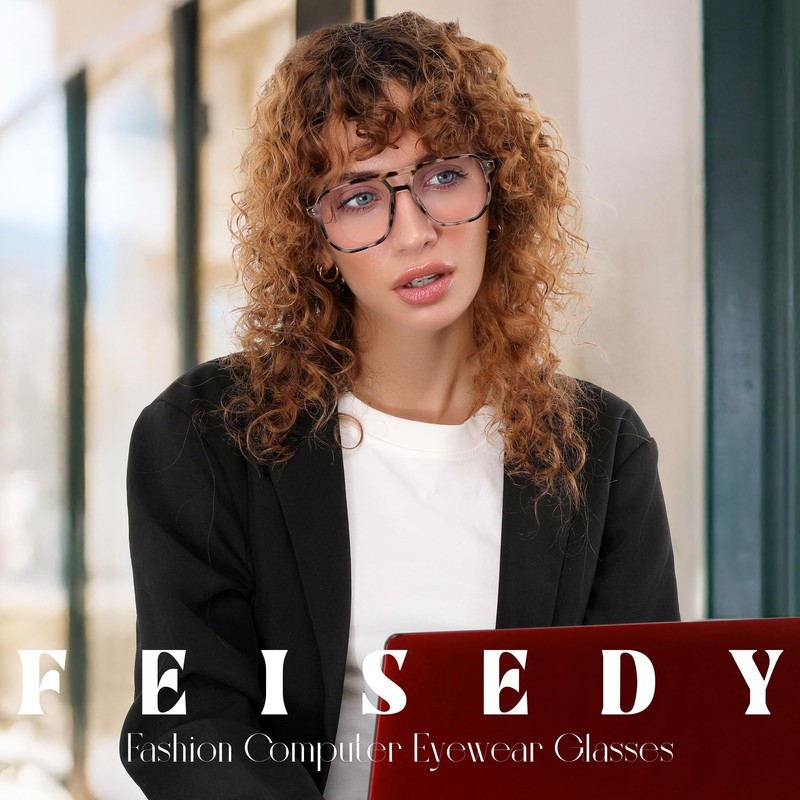FEISEDY Retro 70s 80s Blue Light Filter Glasses Women Without
