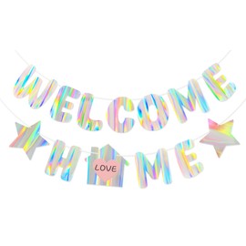Iridescent Welcome Home Banner, Pre-Strung DIY Welcome Home Decorations