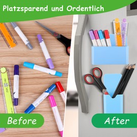 Magnetic Pen Holder, Pack of 2 Magnetic Pen Holder, Magnetic Marker Holder for Whiteboard, Fridge, School, Office, with Whiteboard Sponge (Blue)