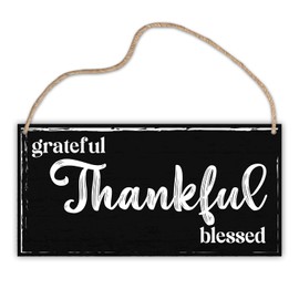 LWBEO Wood Decorative Signage, Thankful Grateful Blessed Sign, 5 x 10 inches, Wall Decor Art for Home, Kitchen, Living Room - A28