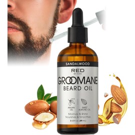 Red by Kiss Aceite Para Barba Groomane, Con Aceite De Argán Y Aceite De Almendras Dulces, Sin Parabenos Ni Ftalatos, Hidrata Y Suaviza El Vello De La Barba (85 Ml, Sándalo)