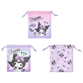 Saronge 884839 Kuromi Drawstring Bag 3P Sanrio Entrance School Entrance