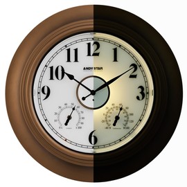 ANDY STAR 21 Inch Large Luminous Outdoor Wall Clock Waterproof with Temperature, Vintage Round Wall Clocks Battery, Oversized Pool Clock for Garden Patio Rustic Bronze Finish Silent Non Ticking Clock