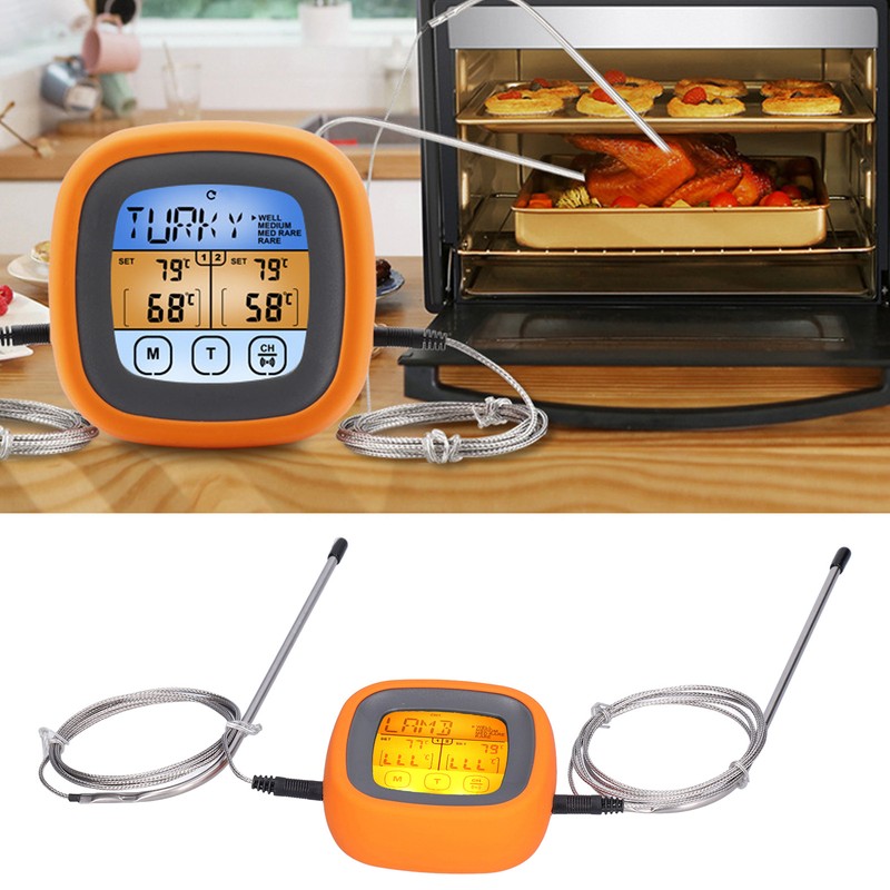 Barbecue Oven Thermometer Dual Probe Electronic Digital Display Touch Button