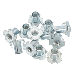 PATIKIL M10 T-Nuts, 12 Pcs Zinc Plated Steel 4-Pronged Tee Blind Nut 16 mm Length Four-jaw t Nuts Threaded Inserts Hardware for Wood Furniture Cabinetry Rock Climbing Holds