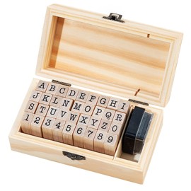 36 PCS Wooden Alphabet and Number Rubber Stamp Set, Typewriter Font Wooden Stamps with Storage Box, A-Z Letters and 0-9 Numbers for Card Making, Scrapbooking, DIY Crafts and Journaling