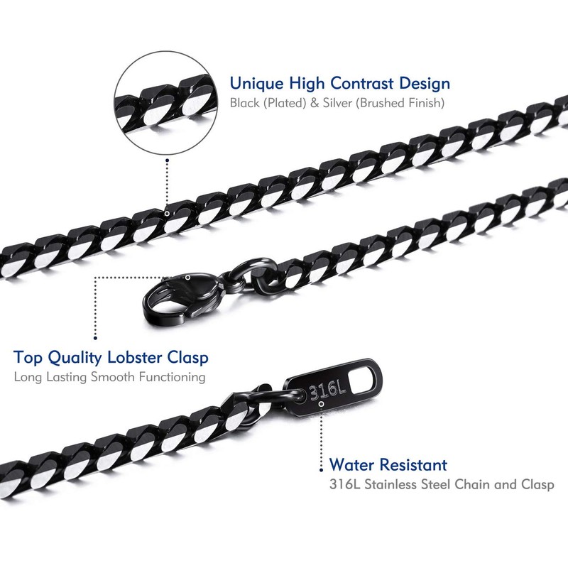 MOWOM Black Chain Necklace for Men Women Water Resistent 316L