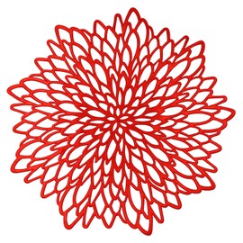 LUKDUNG Set of 6 Christmas Day Place Mats Round PVC Hollowed Place Mats Place Mats Christmas Round Washable Place Mat Decorative Place Mats for Christmas, Home, Party, Diameter 38 cm, Red