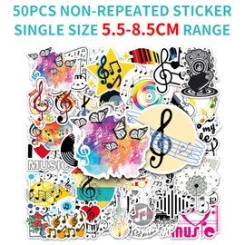 50PCS Music Stickers Band Sticker Music Notation Phonetic Symbol Stickers for Music Lovers Gifts Kids Teenagers Vinyl Skateboard Guitar Laptop Luggage Stickers