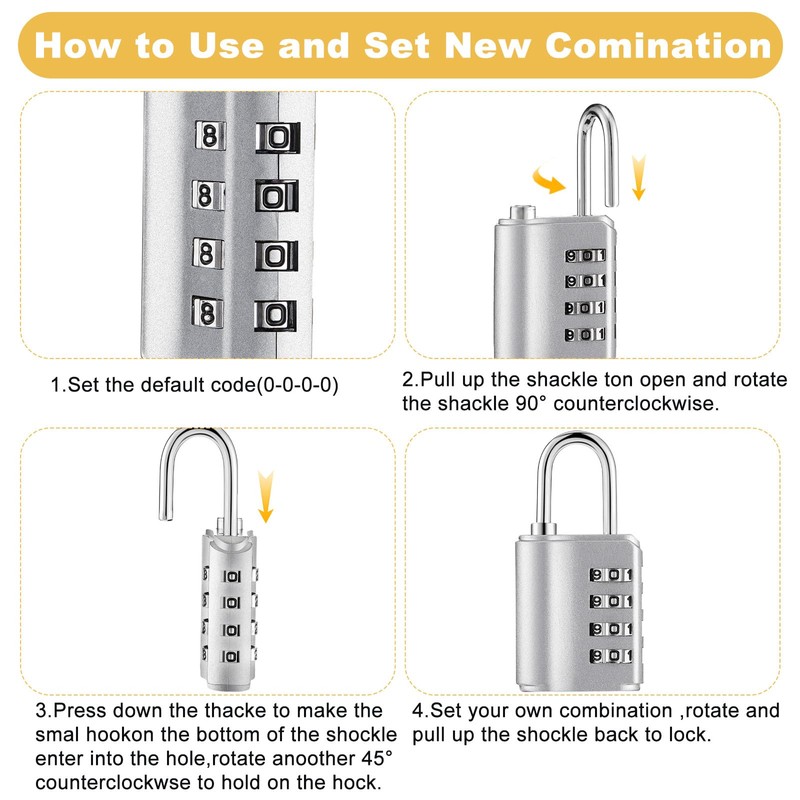 Kenning 10 Pcs Combination Padlock 4 Digit Combination Lock with