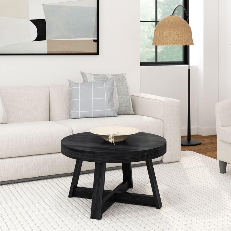 Plank+Beam Classic Round Coffee Table, 30 Inch Farmhouse Coffee Table,