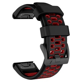 OVERSTEP Watch Band for Garmin Fenix 7X/Fenix 7X Pro/Fenix 6X/Fenix 6X Pro/Fenix 5X/Fenix 5X Plus/Fenix 3/Fenix 8 51mm, Silicone Sports Strap for Garmin Quickfit 26 Watch, Black Red
