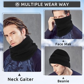 Angozo Winter Neck Warmer Knitted Snood Heated Scarf for Men Women Christmas Fishing Sports Gift (Black)