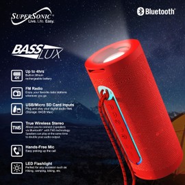 IQ Sound SC-2340BT Portable Bluetooth Speaker with LED Flashlight, TWS, FM Radio, 10m Range, USB/TF Card Inputs, Hands-Free Mic, 4 Hours Playtime, Rechargeable for Outdoor, Home, Party, Travel
