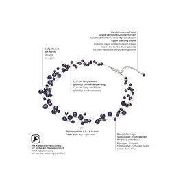 Valero Pearls Damen-Kette Hochwertige Süßwasser-Zuchtperlen in ca. 4-6 mm Barock blau 925 Sterling Silber 43 cm + 5 cm Verlängerung - Perlenkette Halskette mit echten Perlen dunkelblau 60201649