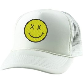 ALLNTRENDS Adult Trucker Hat Smiley Face Embroidered Baseball Cap Adjustable Snapback (White)
