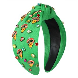 boderier Cinco De Mayo Headband Fiesta Sombrero Avocado Cactus Headband Crystal Jeweled Knotted Mexican Holiday Hair Accessories Decorations Gifts (Green Cactus)