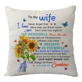 Wife Gifts from Husband, Inspirational Gift to My Wife Never Forget That I Love You Pillow Cover Pillowcase Funny Wife Cushion Cover for Birthday Anniversary Christmas Valentine's Day