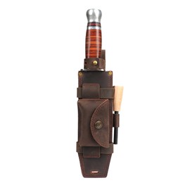 Tourbon Leather Hunting Fixed Blade Knives Sheath Horizontal & Vertical Carry for Belt Fire Starter Holder EDC Tools Holster for Camping Jungle