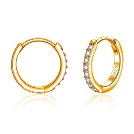 Zolkamery Hoop Earrings 925 Silver, Women's Hoop Earrings with 5A White Cubic Zirconia, 925 Sterling Silver Hoop Earrings for Women Girls Men, Small Neutral Sleeper Cartilage Hypoallergenic Earrings