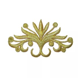 Patchwork Panda Trims Met Gold Iron On Embroidered Blooming Crest Applique