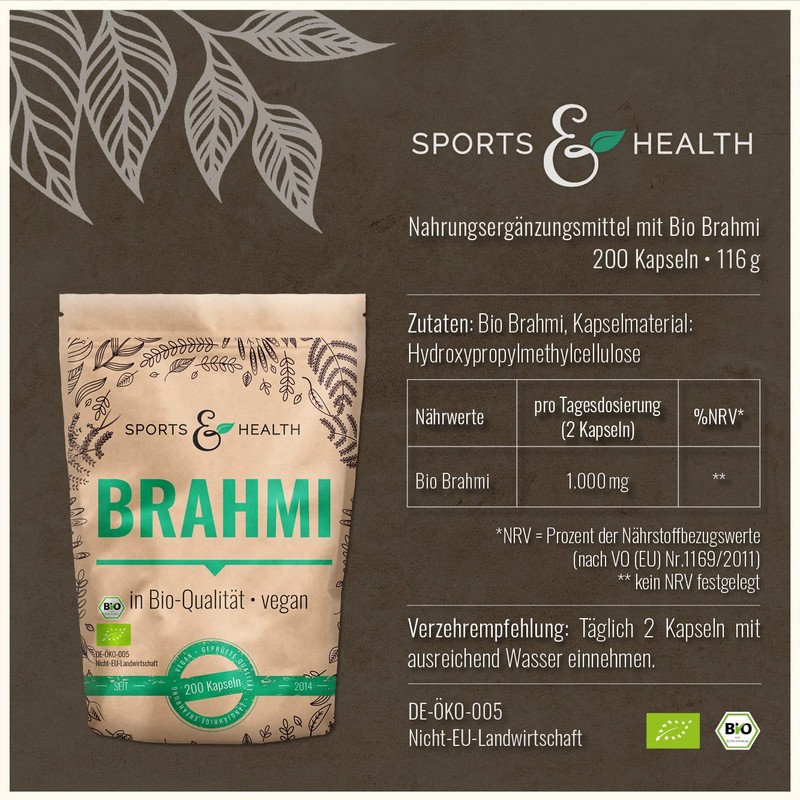 Brahmi Organic Capsules - 200 Brahmi Capsules - 1000 mg