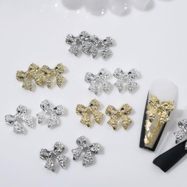 AZPEPSI 30pcs 3D Metal Bow Nail Charms for Acrylic Nails Alloy Nail Bows Gold Silver Gray Bow knot Nail Art Charms Cute Bow Charms Kawaii Bow tie Nail Accessories Nail Jewels for Women Girls Manicure