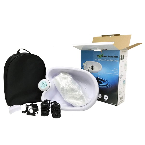 Ionic Detox Foot Bath Cleanse Spa with Basin 100 Liners and Two Round Arrays (Black Array Combo)