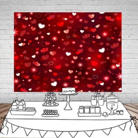 Valentine’s Day Heart Backdrop 7x5ft – Red Romantic Sparkle Love Background for Wedding Anniversary Birthday Party Photo Booth Decoration