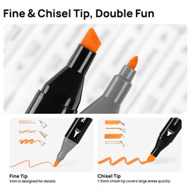Tongfushop 40 Colored Marker Set, Colouring Pens, Art Pens, Felt Tip Pens, Double Tip Paint Pens for Drawing, Sketching, Anime and Manga with Carrying Case and Storage Base