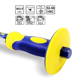 S&R Flat chisel with hand guard, 25 x 300 mm, 40CRV, chisel 52-58 HRC, hand chisel, non-slip ergonomic handle, chisel with extra wide striking surface, hand chisel HRC 52-58 hardened