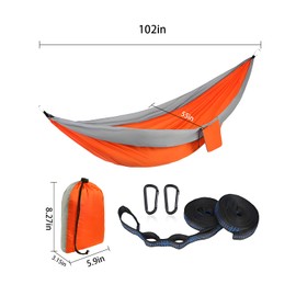 Camping Hammock,Lightweight Nylon Parachute Hammock with Tree Straps and Carry Bag,Essential Equipment for Outdoor Adventures,Camping,Hiking and Other Activities(Silver Gray Mixed with Orange)