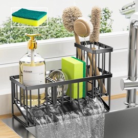 Kitchen Sink Rack, 1 Set Sponge Holder for Kitchen Sink, Kitchen Sink Organizer with Brush Holder & 1 Sponge, Rustproof Kitchen Gadgets Dish Sponge Organizer