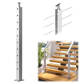 Muzata Cable Railing Post Stair Post 36"x2"x2" 30°-drilled Angle Holes Weldless Stainless Steel Brushed Finish Top Mount for Wood Concrete Deck Stair PS01 LA4S, PT1 PT2 PT6