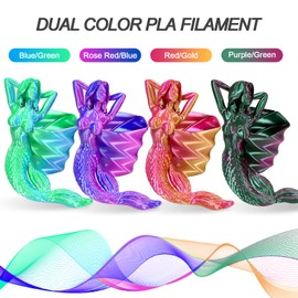 YOUSU Silk Dual Color PLA Filament 3D Filament Coextrusion PLA Multicolor PLA Filament 1.75mm (± 0.03 mm) Compatible with Most of 3D Printer, 250g*4 Color Pack