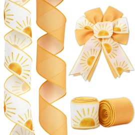 JarThenaAMCS Boho-Band mit Drahtrand, 6,3 cm, 20 m, für Babyparty, Sonnenaufgang, Sonnenuntergang, für Schleife, Kranz, Basteln, Geschenkverpackung, Party-Dekoration, 2 Rollen