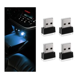 Sylvil 4 PCS USB LED Car Interior Atmosphere Lamp, Portable Mini LED Night Light, Plug-in USB Interface Trunk Ambient Lighting Kit, Universal Interior Car Accessories (Ice Blue)